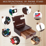 Gifts for Men Dad Women from Daughter Son Wife Wood Phone Docking Station with Drawer Nightstand Organizer for Men Dad Birthday Gifts for Him from Wife for Men Xgunion
