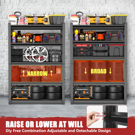 78"H,Heavy Duty 5-Tier Steel Garage Shelving Unit | 3500LB Capacity| Garage & Basement Storage | Industrial-Grade Metal Shelving for Warehouses & Workshops | Adjustable, Rust-Resistant, Black Metallitrend