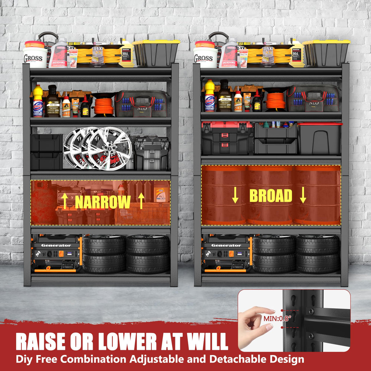 Hymnxemo 47.2" W Garage Shelving Heavy Duty Storage Shelves 5 Tier Adjustable Heavy Duty Shelving 4000LBS Metal Shelves for Garage Storage Rack Utility Rack Industrial Shelf 72" H x 47.2" W x 23.6" D Hymnxemo