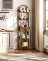 CHOEZON 5 Tier Ladder Shelf with Drawer, Tall Narrow Bookshelf with Storage, Industrial Ladder Bookshelf, Tall Corner Shelves for Living Room, Bedroom, Balcony, Rustic Brown and Black TCJ07BF CHOEZON