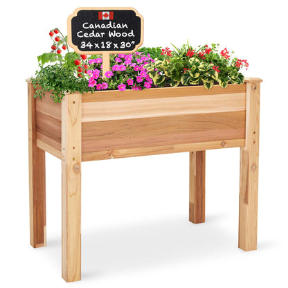 Jumbl Raised Canadian Cedar Garden Bed | Elevated Wood Planter for Growing Fresh Herbs, Vegetables, Flowers, Succulents | 34x18x30”