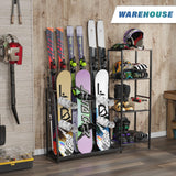 Freestanding Snowboard Rack - 4 Pair Ski, 3 Pack Snowboard, Boot, Pole, Goggles, Helmet Rack for Garage, Shed, Basement Lurgno