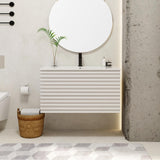 eclife 36" Floating Bathroom Vanity with Sink Combo Mid-Century Wall Mounted Cabinet with Wood Stripes Decor, Drawers, Undermount Sink, Faucet, Drain, Mixed White eclife