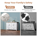 VVFLU Farmhouse White Dresser for Bedroom with 4 Drawers and 2 Barn Doors, White Wood Chest of Drawers 47 Inch Wide, Large, Long, Adjustable Shelves, 5 Legs, Living Dining Room, Entryway, Hallway VVFLU