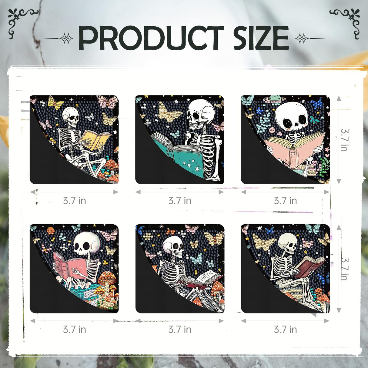 INCOK Skull Diamond Art Bookmarks - 6 Pcs DIY Diamond Painting Corner Bookmarks Kits Double Side Art Craft Supplies Birthday The Day of Dead Gift for Adults Beginners Book Lovers Skull Lovers Mexicans INCOK