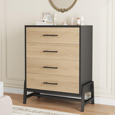 GarveeHome 4 Drawer Dresser for Bedroom, 38.6" Tall Chest of Drawers, Freestanding Wooden Storage Dresser with Deep Drawers and Chic Legs for Closet, Living Room, Entryway, Natural+Black