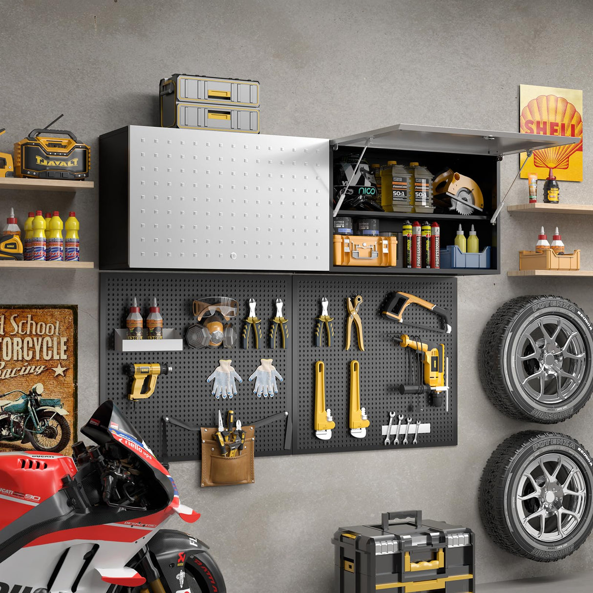 Metal Garage Storage Cabinet with Locking, Wall Mounted Tool Cabinets with Door and Shelf, Floating Steel Storage Cabinets, Small Kitchen Wall Cabinet, Flip Up Wall Locker Cabinet, Assembly Required MetalMax