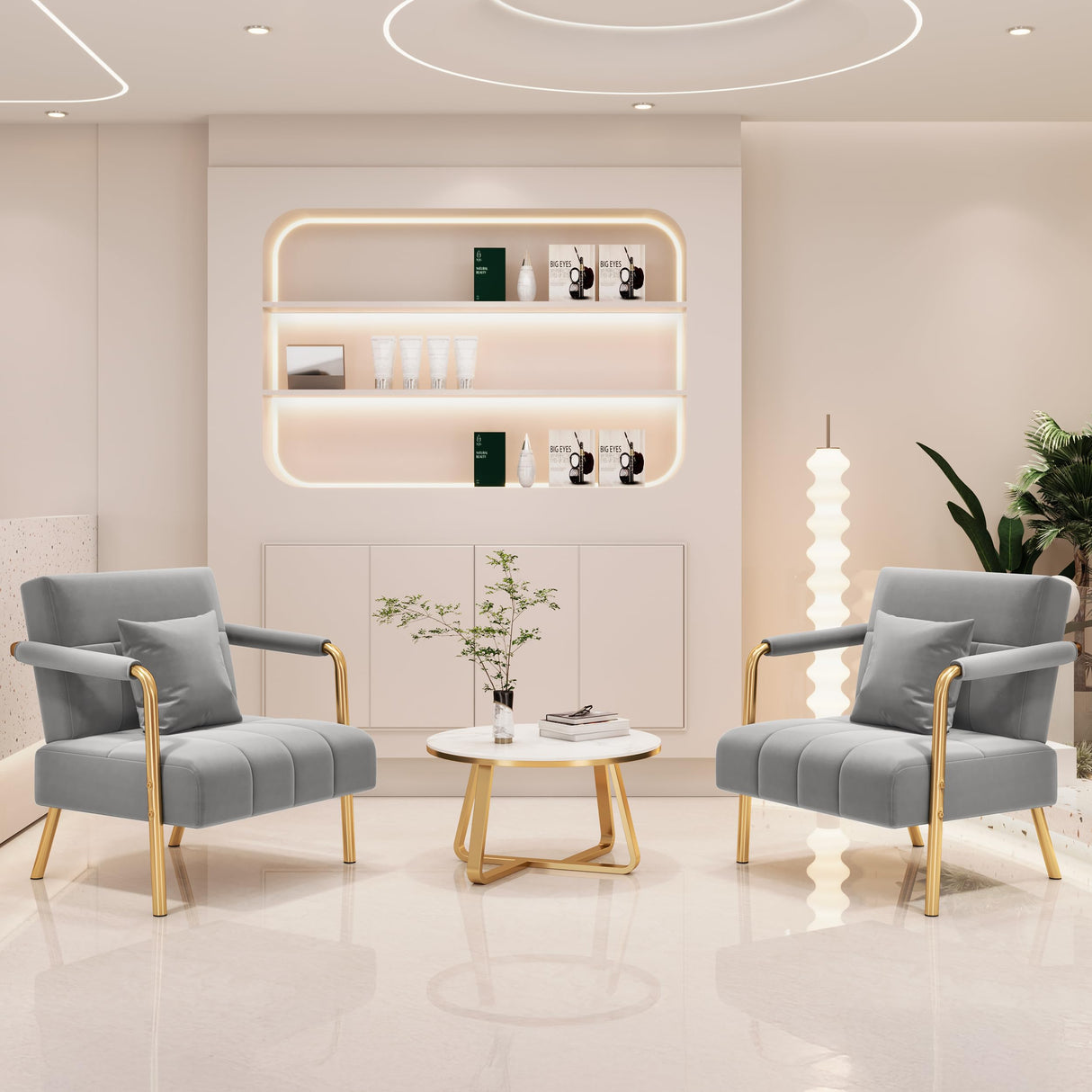 Yaheetech 30" W Modern Sofa Small Sofa Luxurious Velvet Fabric Couch with Gold-Tone Metal Arms and Legs for Living Room, Home Office, Studio Light Gray Yaheetech