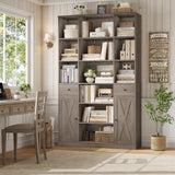 HOSTACK 74" Tall Book Shelf and Bookcase, 45" Wide Bookcase with Doors and Drawers, Modern 6 Tier Bookshelf with Storage, Large Wood Display Cabinet with Adjustable Shelves for Home Office, Ash Grey HOSTACK