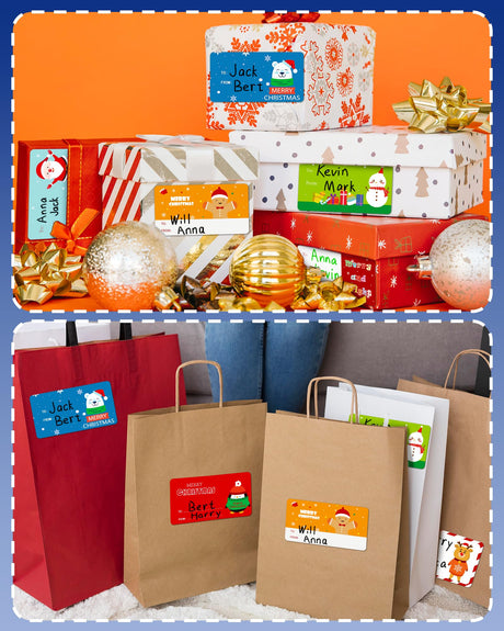 Greingways 500 Christmas Name Tags Stickers - Self Adhesive Labels for Gifts, Bags, Boxes, Wrapping Paper, Christmas Gift Tags Xmas Labels for Gifts Bags Boxes Xmas Holiday Wrapping Paper Greingways