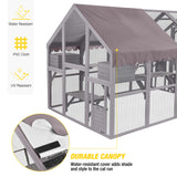 Aivituvin Cat Run Large Cat Enclosure Wooden Cat Catio Outdoor Kitty House with Bridges, Walks, Small Houses, Roof Cover 110 Inch Aivituvin