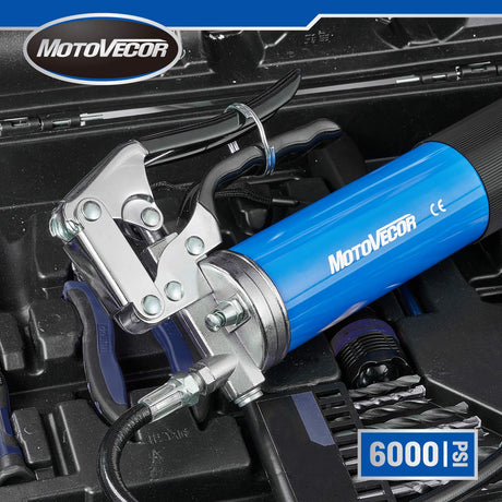 High Performance Heavy Duty Pistol Grip Grease Gun - Extra-Long 27 inch Heavy Duty Reinforced Flex Hose STEINBRÜCKE
