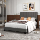 Giantex Modern Upholstered Queen Size Bed Frame with Linen Headboard and Solid Wood Legs Giantex