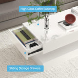 Uspeedy 47.3IN High Glossy LED Coffee Table,APP LED Lights,Black/White, Modern Furniture for Living Room (White) Uspeedy