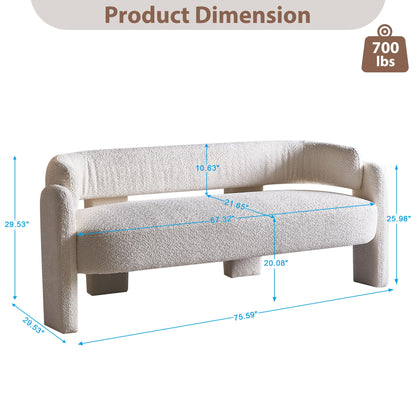 Tmsan Modern 3 Seat Curved Sofa, Upholstered Boucle Accent Sofa, Comfy Small Couch for Living Room, Dining Room, Reception, Beige