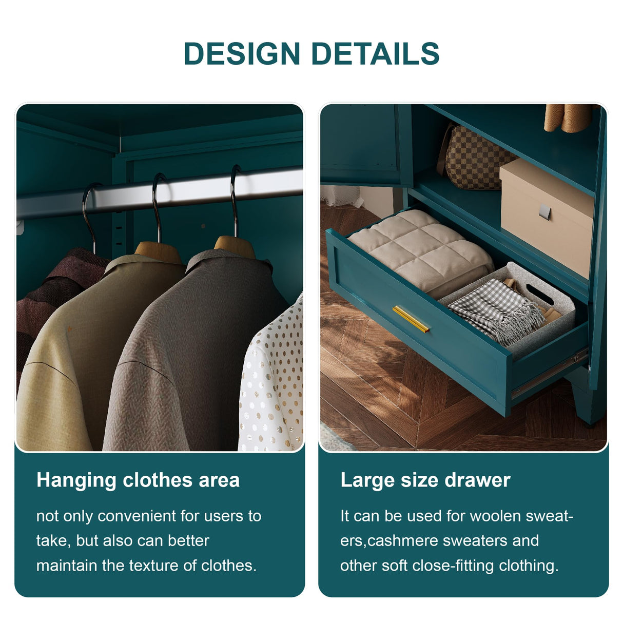 QINPTWUT 71" Large Capacity Metal Wardrobe with 1 Drawers and Adjustable Shelf - Heavy Duty Steel Storage Cabinet for Bedroom, Office,Laundry Room,Bedroom and More (Blue, 71" - 1 Drawer) QINPTWUT