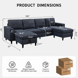 Sectional Couches for Living Room, 6 Seat Sectional Sofa Couch with Smart Module-Wireless Charging/USB/Type-C/RGB Light, U Shaped Thick Linen Modular Couch with Chaise Lounge/Storage Ottoman (Blue) NicoHali