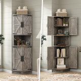Vabches 64.8" Tall Farmhouse Corner Cabinet with 4 Doors and 5 Storage Shelves, Farmhouse Storage Cabinet with Barn Door Design, Home Space Saver for Living Room, Kitchen, Laundry Room,Grey Vabches