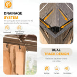 YOLENY 12' x 14' Hardtop Gazebo, Galvanized Steel Metal Double Roof Aluminum Frame Gazebo with Curtain and Netting, Permanent Pavilion Pergola for Outdoor, Patio, Garden, Lawn, Pool Side, Brown YOLENY