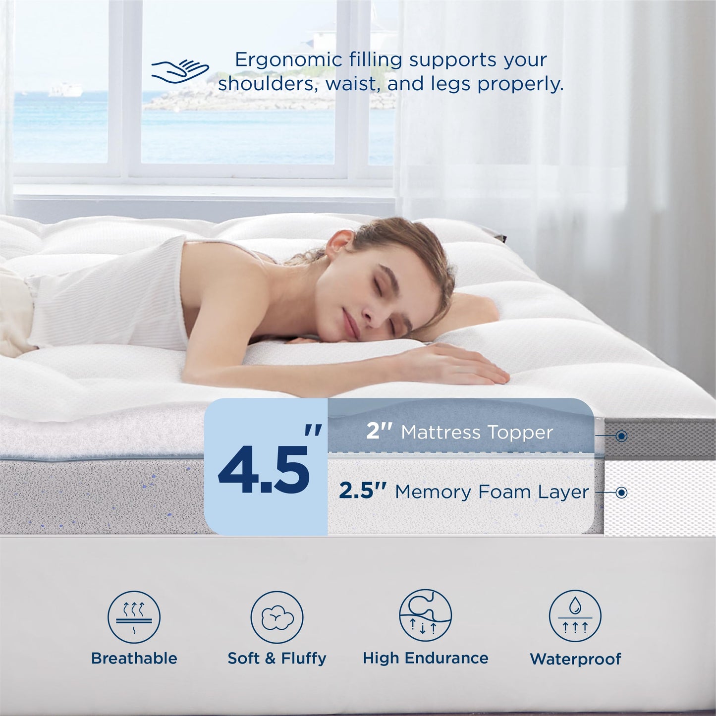 Bedsure 4.5 Inch Memory Foam Mattress Topper King Size, Dual Layer 2.5 Inch Gel Memory Foam & 2 Inch Waterproof Pillow Top Cooling Mattress Pad, Deep Pocket Fits 8"-21" Mattresses, Medium Support