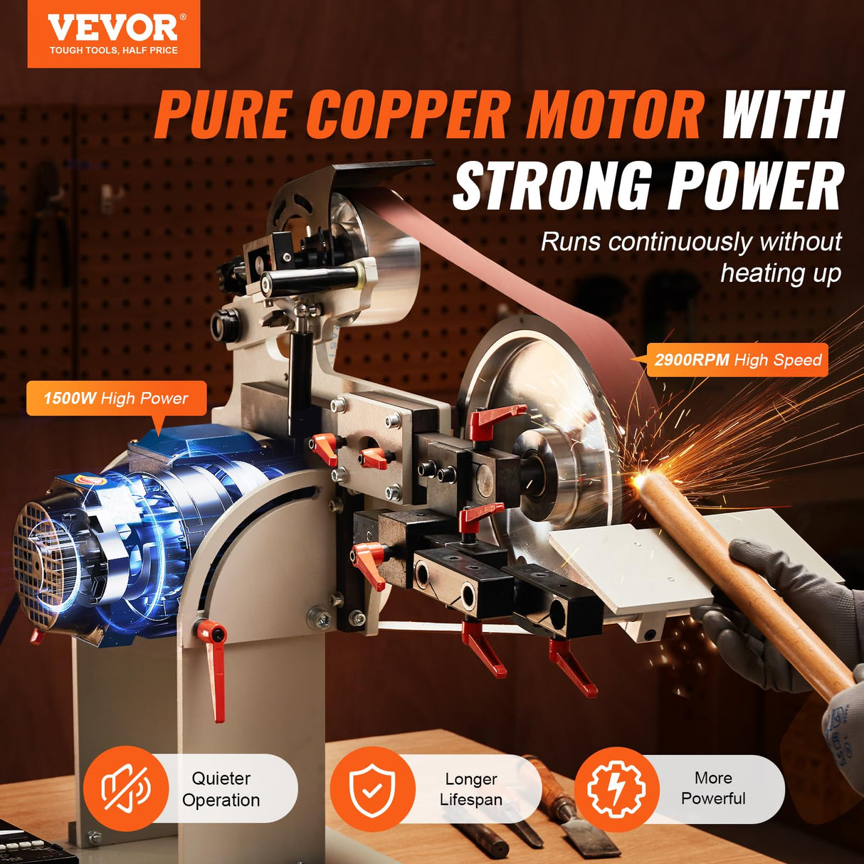 VEVOR Belt Grinder Sander, 72 x 2-Inch Variable Speed Belt Polisher with VFD, 1500W Knife Sharpener with 3 Grinding Moulds & 3PCS Sanding Belts for Metalworking, Compatible with 72"- 82 * 2" Belts VEVOR