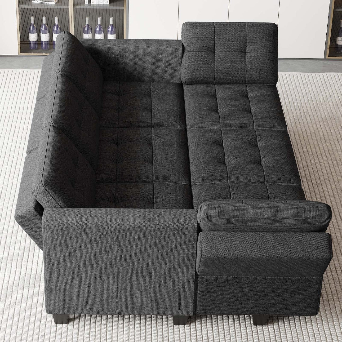 Belffin Modular Sectional Sofa with Storage Sectional Sleeper Couch Modular Sofa Bed for Living Room Dark Grey