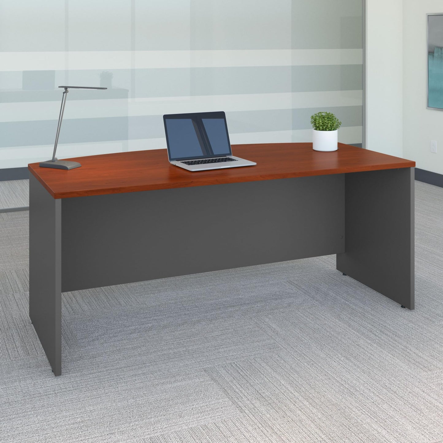 Bush Business Furniture Series C 72W Bow Front Office Desk in Hansen Cherry, Large Computer Table for Home and Professional Workplace - WoodArtSupply