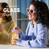 Joyclub 8 Pack Clear Sublimation Glass Cups Blanks 16 OZ Borosilicate Can Glass Tumblers with Acrylic Lids for Beer, Juice, Soda, Iced Coffee Joyclub