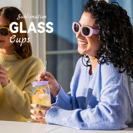 Joyclub 8 Pack Clear Sublimation Glass Cups Blanks 16 OZ Borosilicate Can Glass Tumblers with Acrylic Lids for Beer, Juice, Soda, Iced Coffee Joyclub