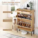 Brafab Shoe Storage Cabinet with 2 Flip Drawers&1 Small Drawer, Slim Entryway Shoe Organizer with Fluted Panel Doors for Sneakers,Light Beige Brafab