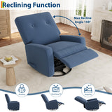 Nursery Recliner Chair, 360° Swivel Rocking Glider Chair for Adults with Adjustable Backrest & Footrest, Upholstered Armchair for Living Rooms, Bedrooms, Apartments, Blue Garvee