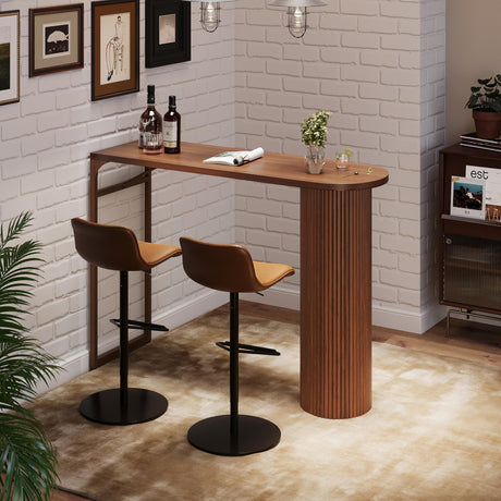 55" Long Bar Table, Fluted Wood Counter Height Pub Table, High Top Kitchen Breakfast Bar Tables with Sturdy Metal Frame, Modern Bar Height Dining Table for Bistro, Dining Room, Living Room YZRSTY