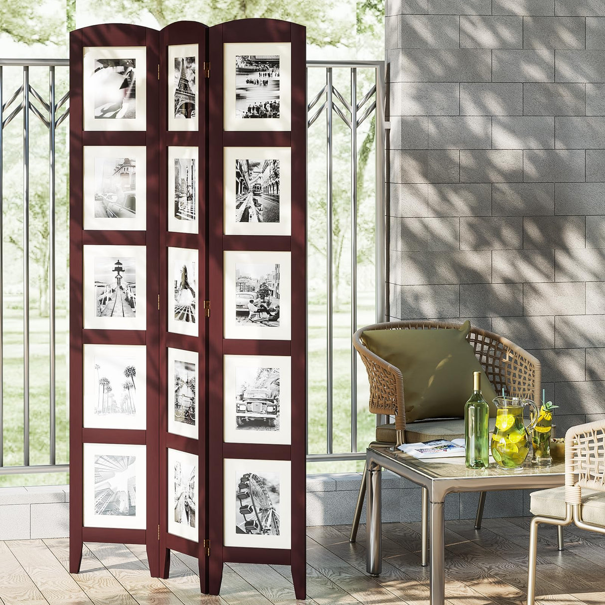 SZQINJI 3 Panel Photo Room Divider Screen, Solid Wood Divider for Room Separation for 8x10 Picture Frame Without Mat for 5x7 Photo with Mat, Walnut SZQINJI