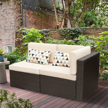 Devoko Patio Furniture Sofa Sets Outdoor All-Weather Sectional Corner Sofa and Armless Sofa (Beige, 2 PCS Patio Sofa Set) Devoko