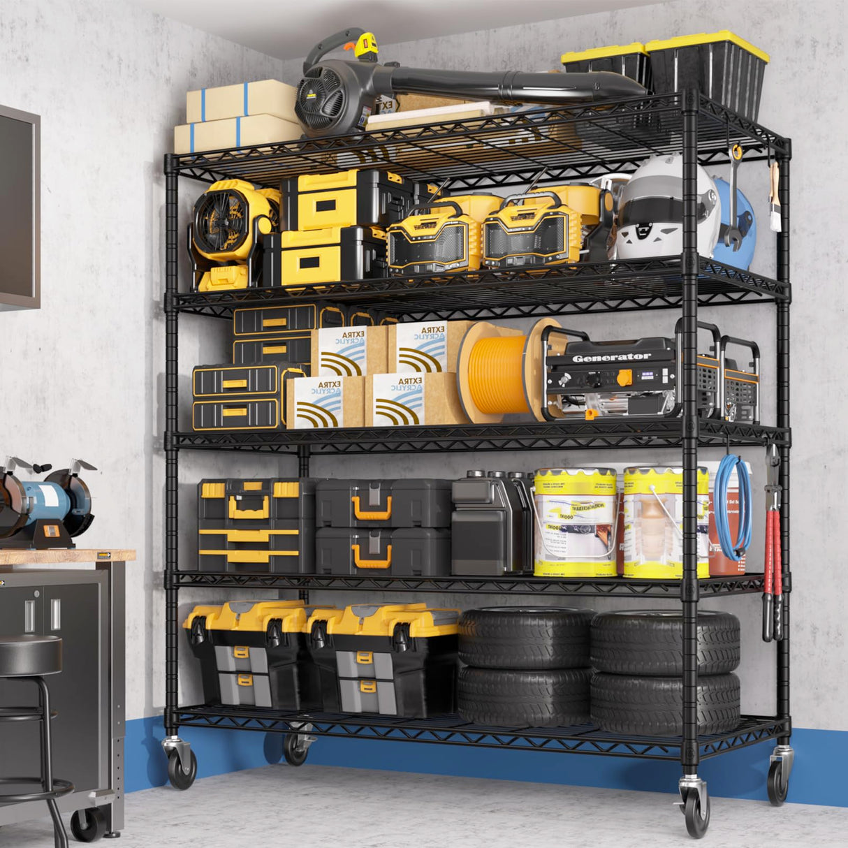 PrimeZone 48" W x 24" D x 81" H Heavy Duty Wire Storage Shelves with Wheels, 5 Tier Adjustable NSF Certified Garage Shelving Unit, Rolling Metal Organizer Shelf Utility Rack for Warehouse, Pantry PrimeZone