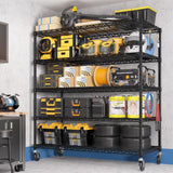 PrimeZone 48" W x 24" D x 81" H Heavy Duty Wire Storage Shelves with Wheels, 5 Tier Adjustable NSF Certified Garage Shelving Unit, Rolling Metal Organizer Shelf Utility Rack for Warehouse, Pantry PrimeZone