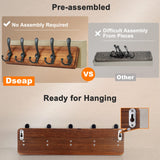 Dseap Coat Rack Wall Mounted - 5 Tri Hooks, Heavy Duty, Wooden Wall Coat Hanger Coat Hook for Clothes Hat Jacket Clothing, Natural & Black Dseap