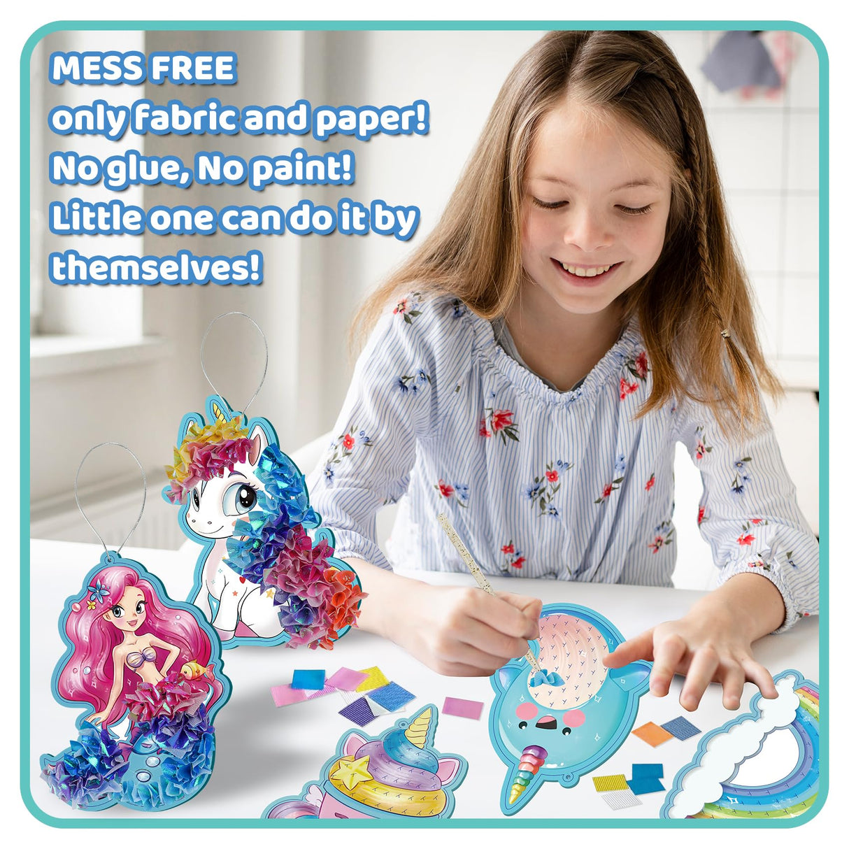 8 Packs Poke in Crafts Art Kits for Girl, Unicorn Mermaid Mess Free Kids' Paper Craft Kits, Birthday Gift for Girls 4 5 6 7 8 9 Years Old, DIY Presents, Mess Free Art Activity ATFUNSHOP