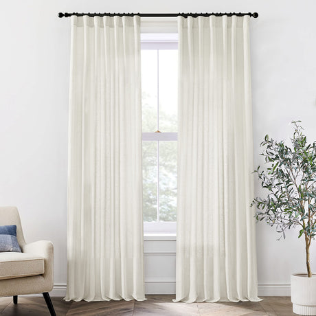 108 Inch Linen Curtains 2 Panels,With Heading Tape Hooks for Track System Back Tab,Stone Washed Cotton Flax Weave Sheer Extra Long Curtain for Living Room Bedroom,9FT 9 FT,Cream(Ivory/Off White) XTMYI