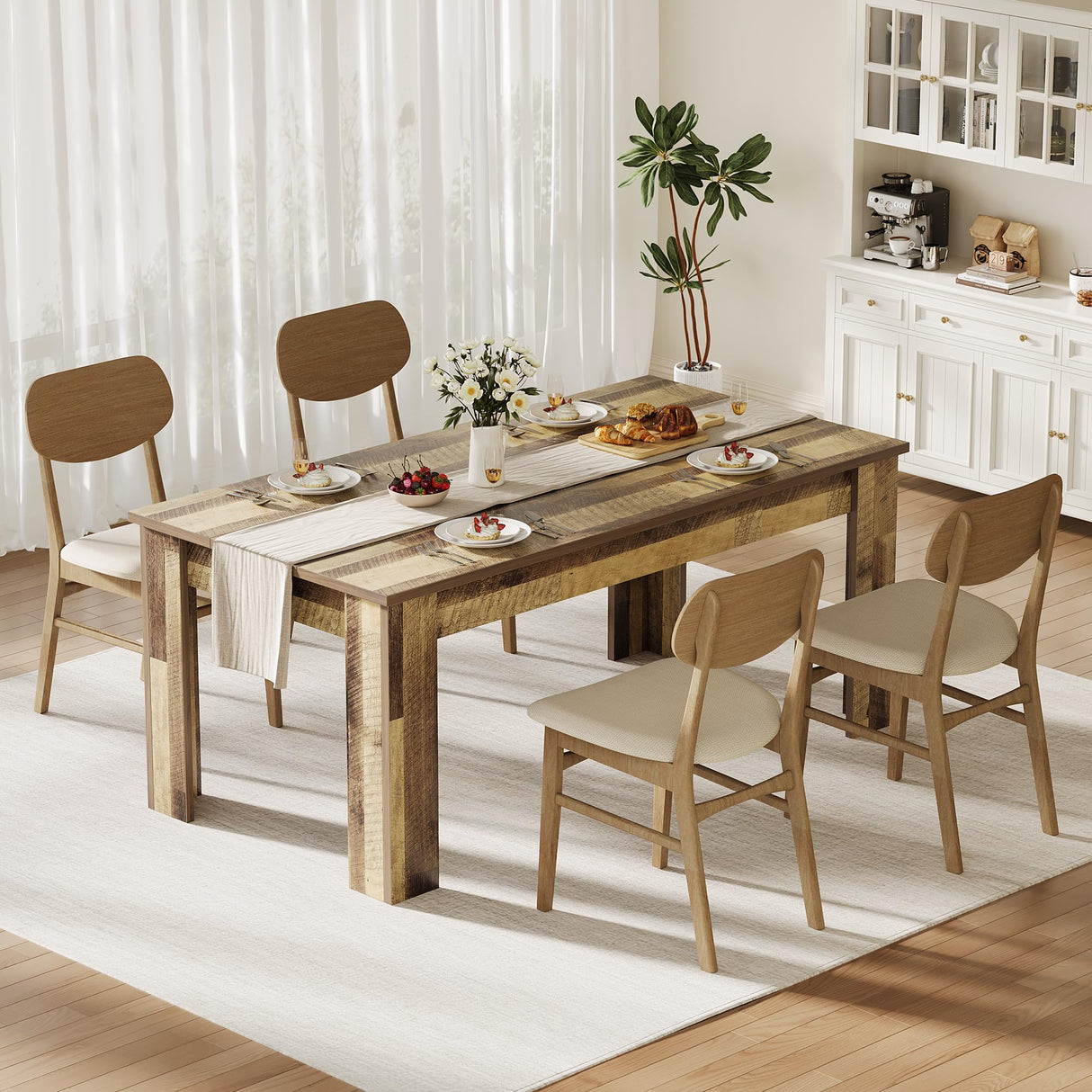 CABIHOME Dining Table for 4-6, 63" Inch Dining Tables for 4, Farmhouse Large Kitchen Dining Table, Rectangular Dining Room Table for Small Space, Wood Dinner Table for Kitchen, Apartment, Rustic Brown CABIHOME