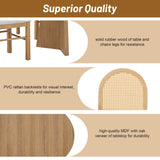 VilroCaz 5-Piece Retro Functional Dining Set, Solid Wood Extendable Dining Table with 4 Upholstered Chairs and Rattan Backrests, Round Dining Table Set for Dining Room Kitchen (Natural-7.7) VilroCaz