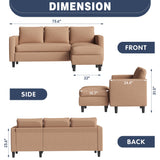 Shintenchi Small Sectional Couch Sofas, 3 Seat L Shape Sofa with Ottoman, Fabric Upholstered Convertible Sofa Couches, Small Couch for Apartments, Living Room and Office (Brown) Shintenchi