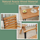 WiberWi 7 Piece Outdoor Dining Set for 6, Acacia Wood 59.1" Patio Table and Chairs Set with Metal Frame, Patio Dining Furniture Set for Garden, Balcony, Backyard, Poolside, Brown & Black WiberWi