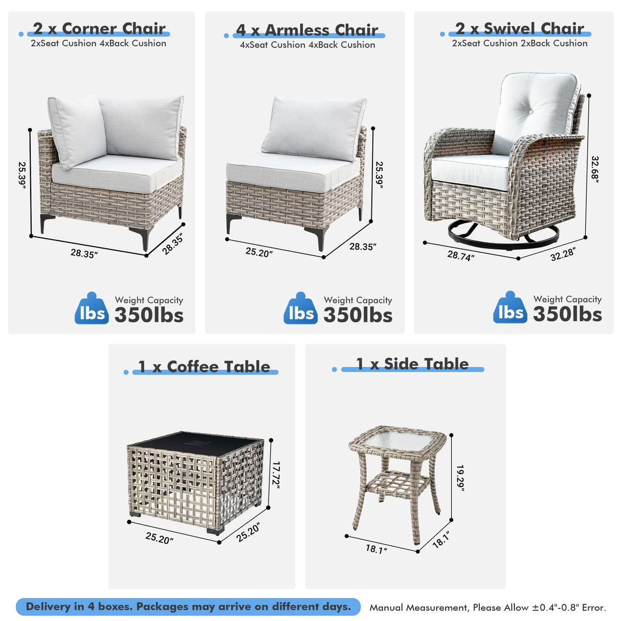 Outdoor Sectional Patio Furniture Set with Swivel Rocking Chairs,10 Pieces Wicker Conversation Sets L Shaped Couch Out Door Sofa Set Outside Furniture for Garden Deck Yard Porch,Grey POUUIN