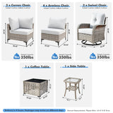 Outdoor Sectional Patio Furniture Set with Swivel Rocking Chairs,10 Pieces Wicker Conversation Sets L Shaped Couch Out Door Sofa Set Outside Furniture for Garden Deck Yard Porch,Grey POUUIN