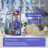 Tonecheer DIY Book Nook Kit for Adults, Wooden 3D Puzzle Music Box Bookend Bookshelf Insert Decor, Automatic Rotation Booknook Miniature House Kit with Dust Cover and LED Light (Swan Dream) Tonecheer