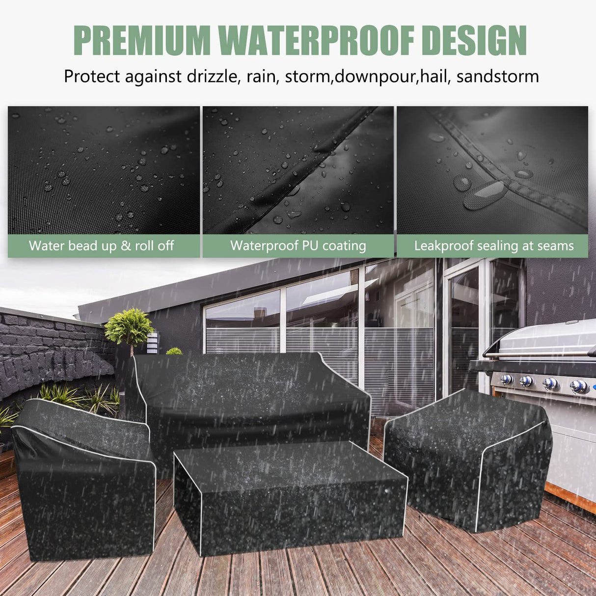 Gasadar Outdoor Furniture Cover Waterproof, 4 Piece Patio Furniture Covers, 600D Patio Furniture Set Covers, Patio Covers includ: Outdoor Loveseat Cover, 2 Chair Covers, Coffee Table Cover -XL -Black Gasadar