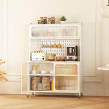 VIYET Kitchen Bakers Rack with Flip Door Cabinet, Metal Microwave Stand with Storage Cabinet and Metal Pegboard Panels for Kitchen, Pantry, Home(White) VIYET