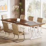 Tribesigns 6 ft Conference Table for 6-8 People, 70.86-Inch Rectangle Conference Table Meeting Seminar Table with Unique Curved Metal Support for Home Office (Retro Brown & White, Without Chair) Tribesigns