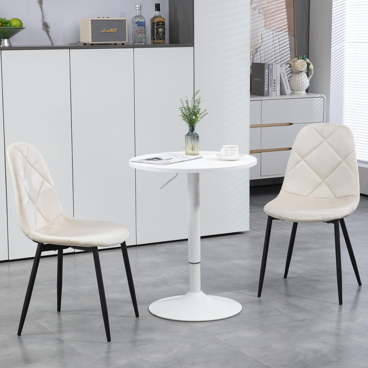 Finnhomy 24'' Round Cocktail Bar Table with Metal Base, Tall Bistro Pub Table, Adjustable 27.9''-35.4'' Counter Bar Height for Kitchen, Dining Room, Living Room, Easy Assembly, White Finnhomy